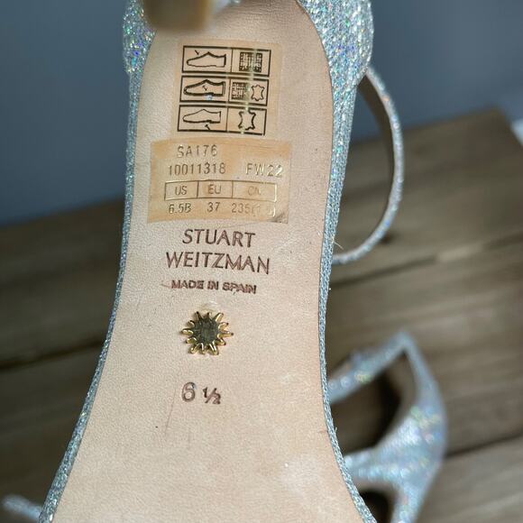 Stuart Weitzman Women's Nudistcurve Heeled Sandal Size 6.5 Crystal Silver 100 mm - Picture 12 of 16
